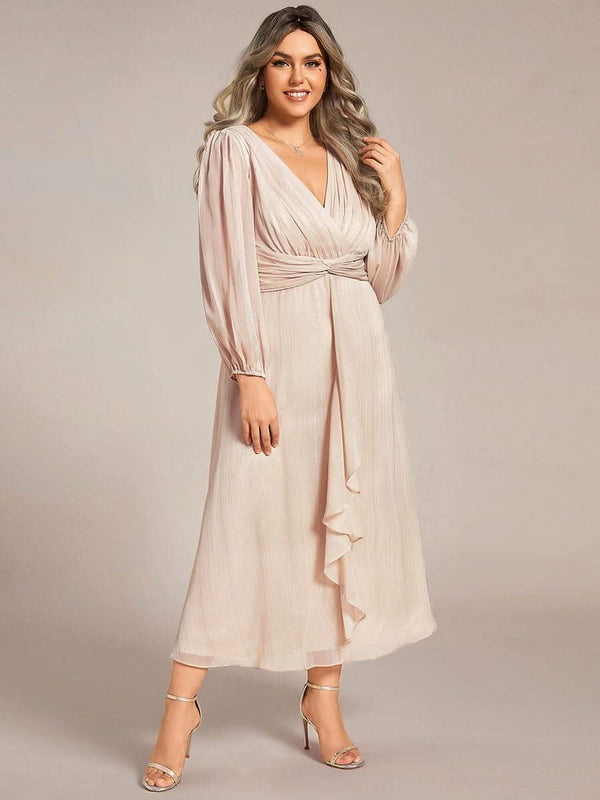 ever EMBER|Glitter Twist Knot See-Through Long Sleeve Wedding Guest Dress