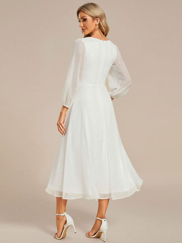 ever EMBER|Glitter Twist Knot See-Through Long Sleeve Wedding Guest Dress