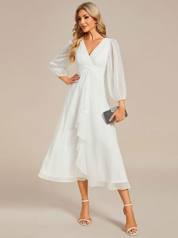 ever EMBER|Glitter Twist Knot See-Through Long Sleeve Wedding Guest Dress