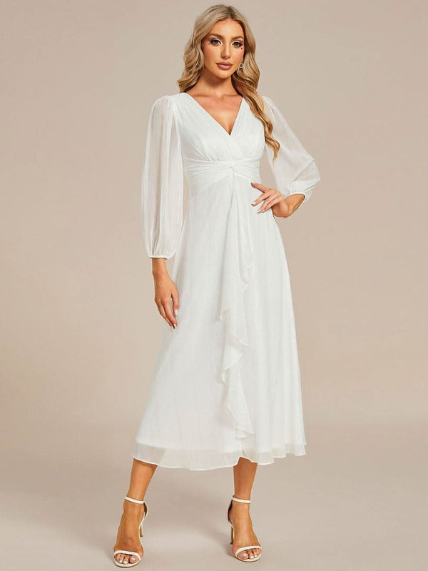 ever EMBER|Glitter Twist Knot See-Through Long Sleeve Wedding Guest Dress