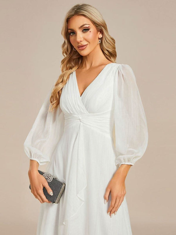 ever EMBER|Glitter Twist Knot See-Through Long Sleeve Wedding Guest Dress