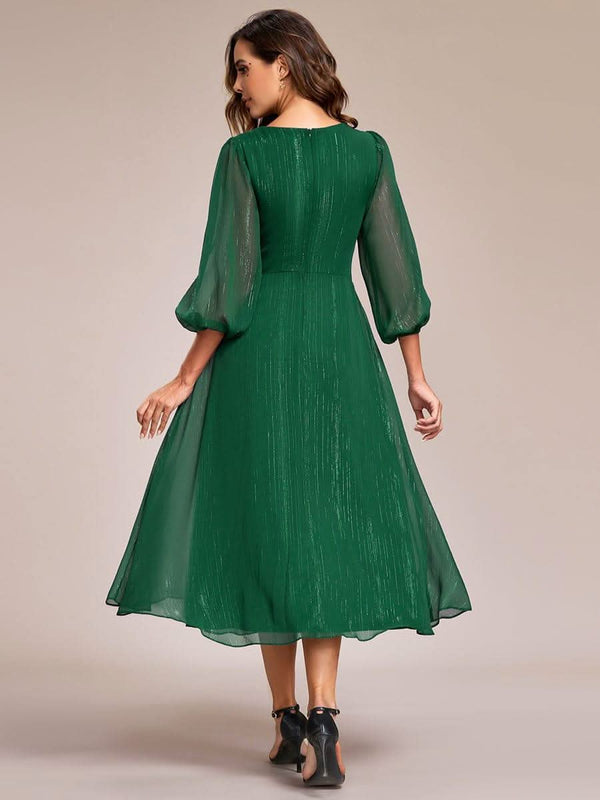 ever EMBER|Glitter Twist Knot See-Through Long Sleeve Wedding Guest Dress