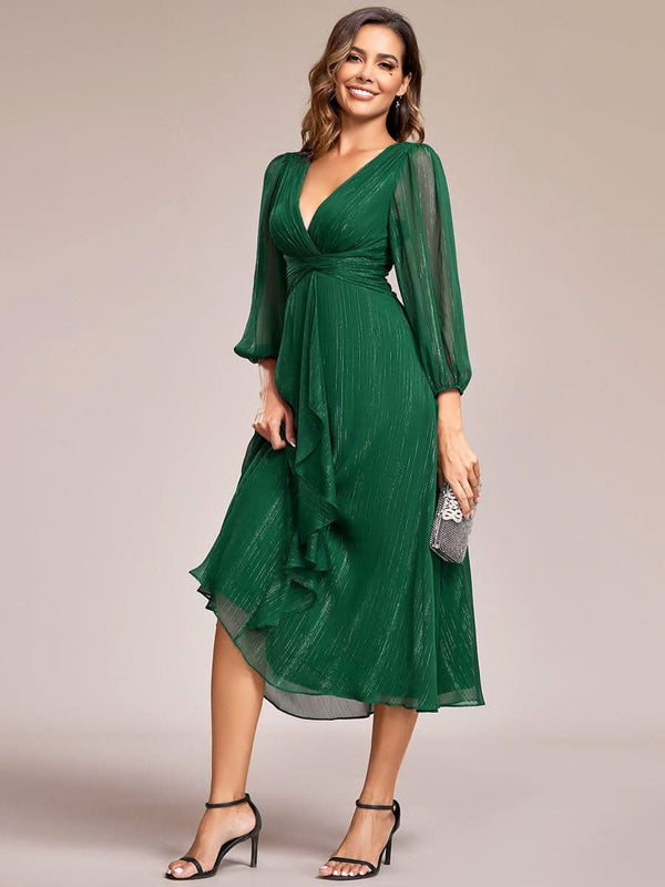 ever EMBER|Glitter Twist Knot See-Through Long Sleeve Wedding Guest Dress