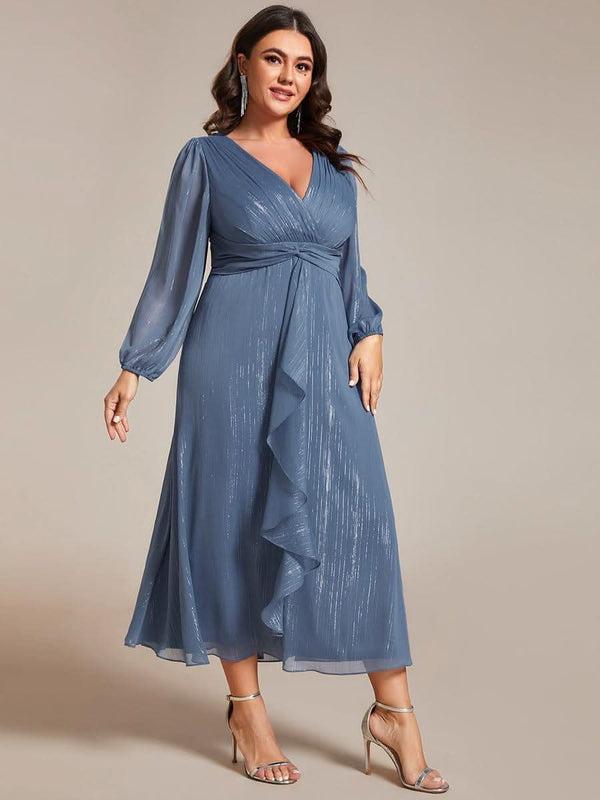 ever EMBER|Glitter Twist Knot See-Through Long Sleeve Wedding Guest Dress