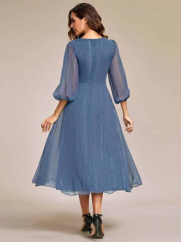 ever EMBER|Glitter Twist Knot See-Through Long Sleeve Wedding Guest Dress