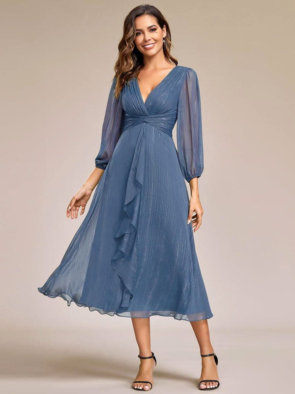 ever EMBER|Glitter Twist Knot See-Through Long Sleeve Wedding Guest Dress