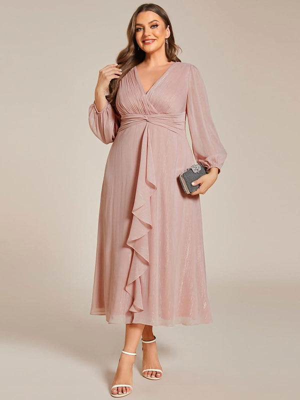 ever EMBER|Glitter Twist Knot See-Through Long Sleeve Wedding Guest Dress