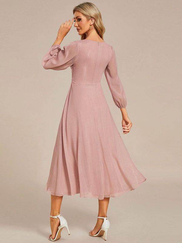 ever EMBER|Glitter Twist Knot See-Through Long Sleeve Wedding Guest Dress