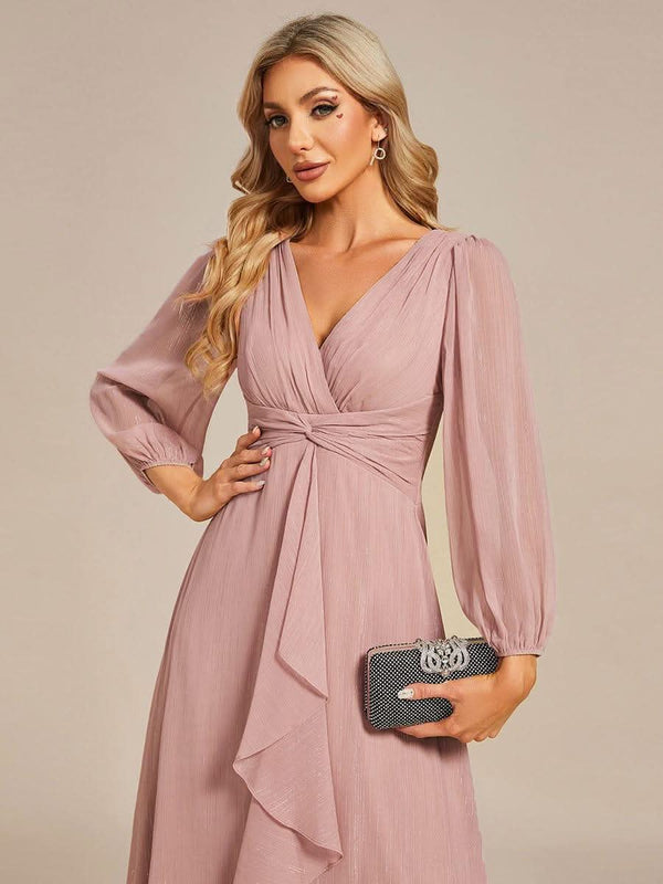 ever EMBER|Glitter Twist Knot See-Through Long Sleeve Wedding Guest Dress