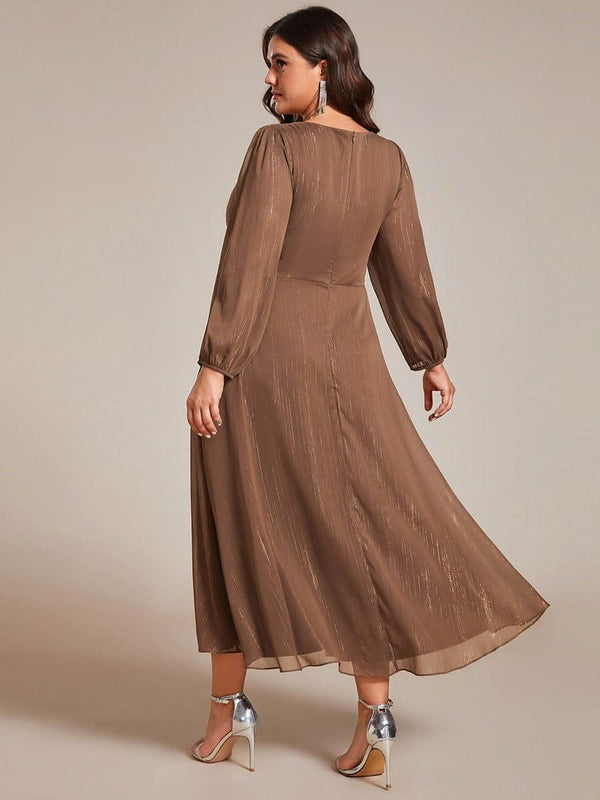 ever EMBER|Glitter Twist Knot See-Through Long Sleeve Wedding Guest Dress