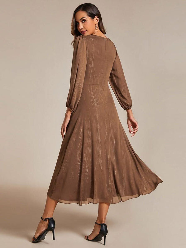 ever EMBER|Glitter Twist Knot See-Through Long Sleeve Wedding Guest Dress
