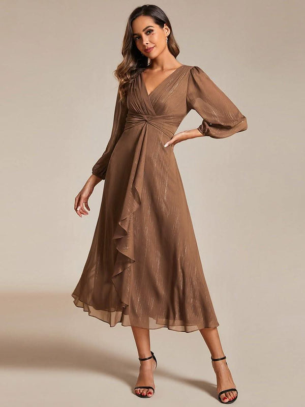 ever EMBER|Glitter Twist Knot See-Through Long Sleeve Wedding Guest Dress