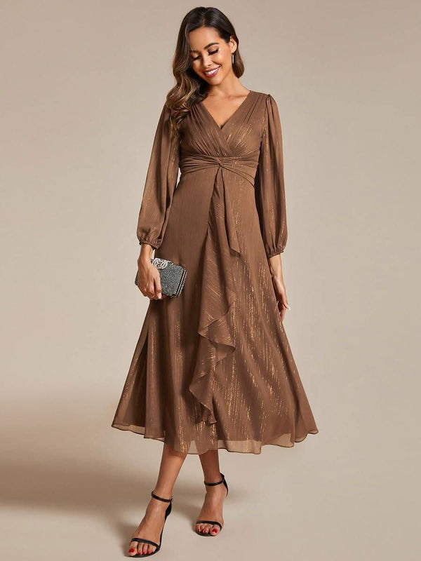 ever EMBER|Glitter Twist Knot See-Through Long Sleeve Wedding Guest Dress