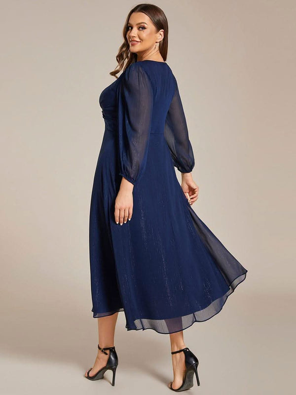 ever EMBER|Glitter Twist Knot See-Through Long Sleeve Wedding Guest Dress