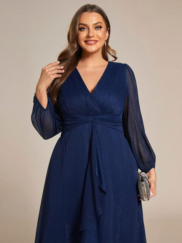 ever EMBER|Glitter Twist Knot See-Through Long Sleeve Wedding Guest Dress