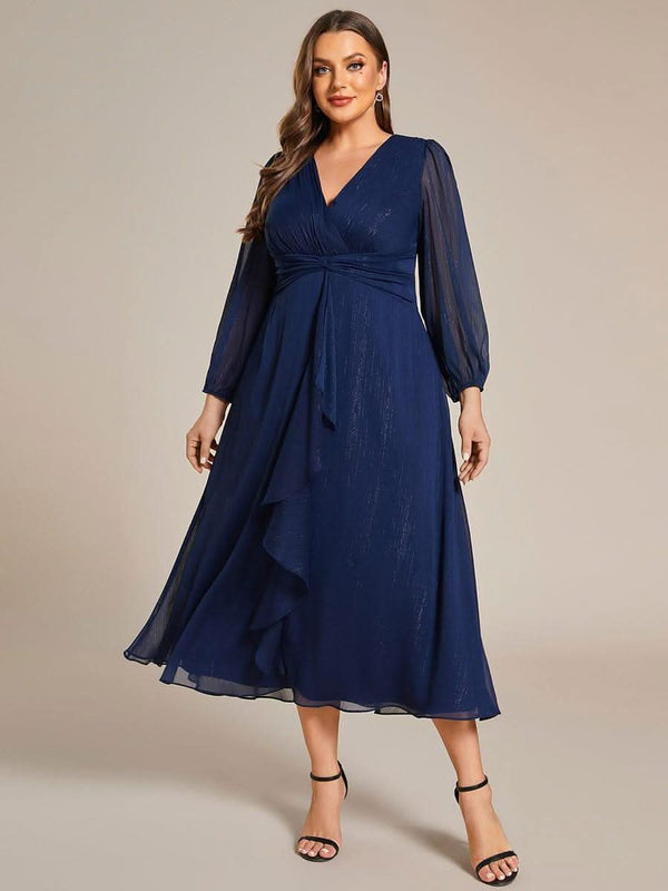 ever EMBER|Glitter Twist Knot See-Through Long Sleeve Wedding Guest Dress
