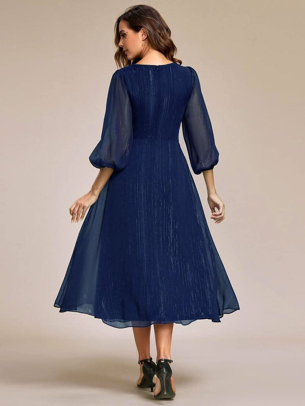 ever EMBER|Glitter Twist Knot See-Through Long Sleeve Wedding Guest Dress