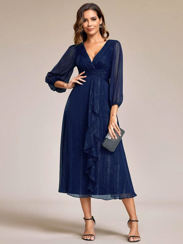 ever EMBER|Glitter Twist Knot See-Through Long Sleeve Wedding Guest Dress