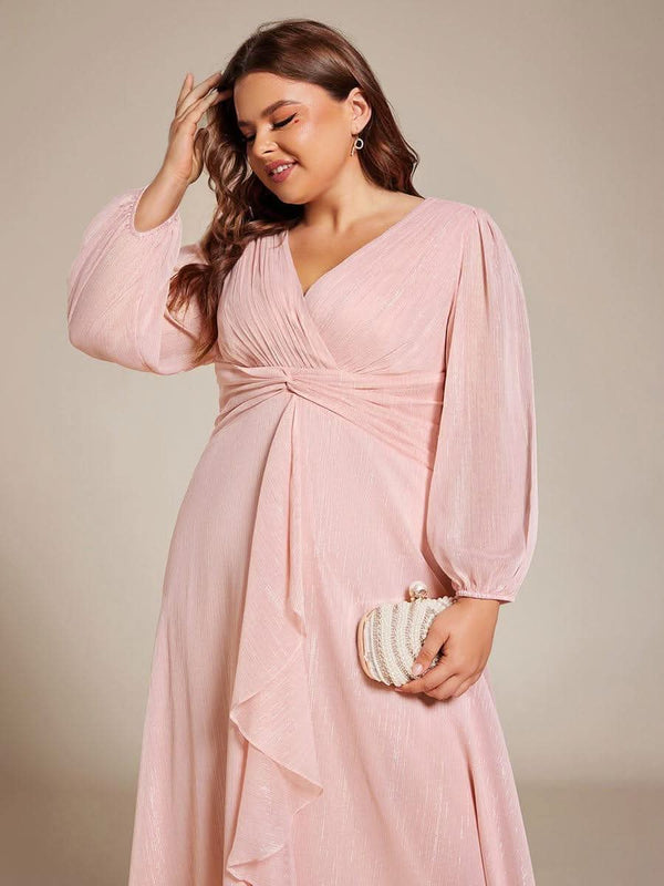 ever EMBER|Glitter Twist Knot See-Through Long Sleeve Wedding Guest Dress