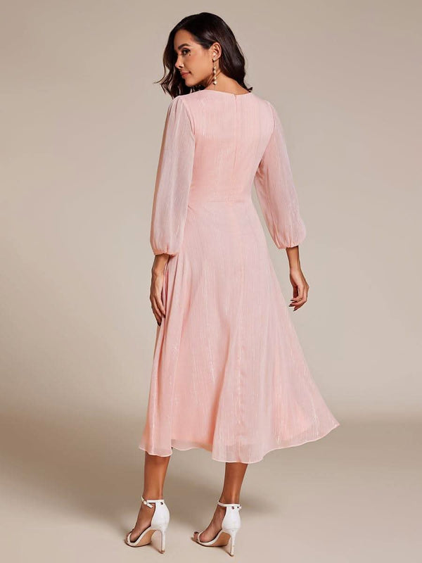 ever EMBER|Glitter Twist Knot See-Through Long Sleeve Wedding Guest Dress