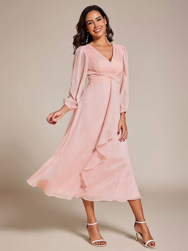 ever EMBER|Glitter Twist Knot See-Through Long Sleeve Wedding Guest Dress