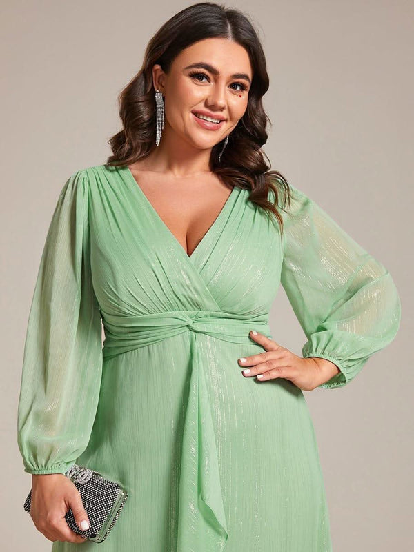 ever EMBER|Glitter Twist Knot See-Through Long Sleeve Wedding Guest Dress