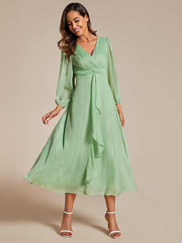 ever EMBER|Glitter Twist Knot See-Through Long Sleeve Wedding Guest Dress