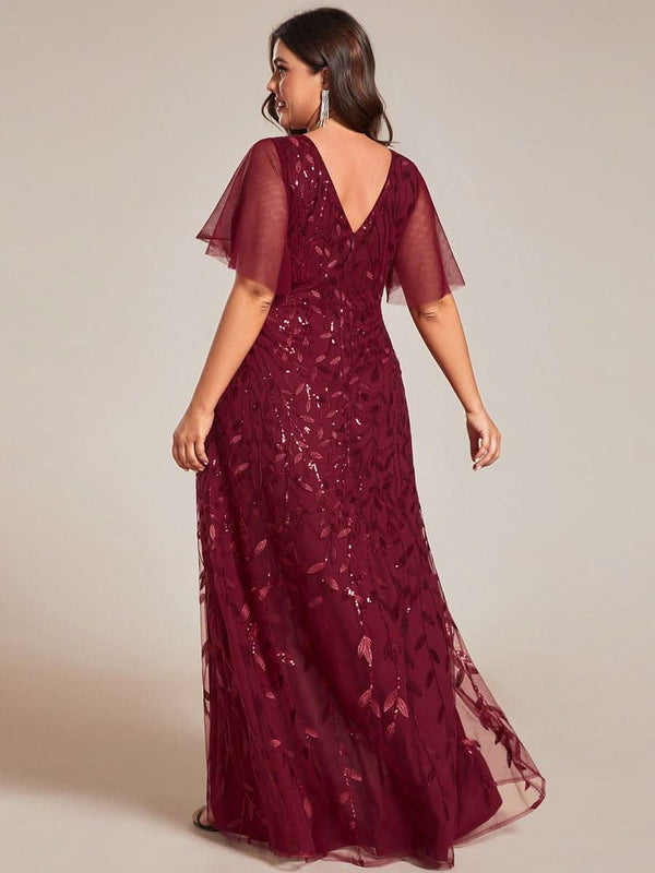ever ALIX|Short Sleeves Sequin High Low V-Neck Midi Mother of the Bride Dress