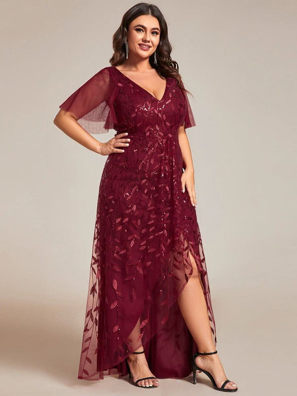 ever ALIX|Short Sleeves Sequin High Low V-Neck Midi Mother of the Bride Dress