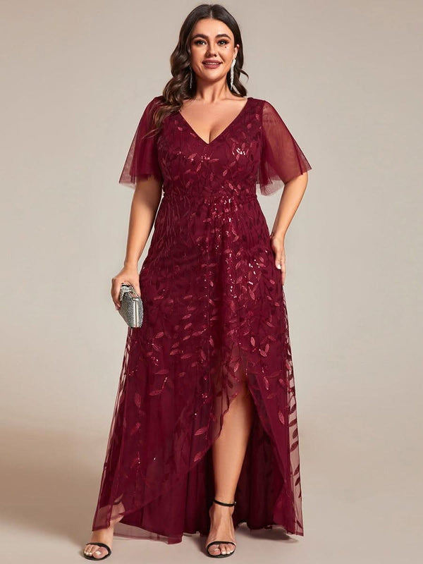 ever ALIX|Short Sleeves Sequin High Low V-Neck Midi Mother of the Bride Dress