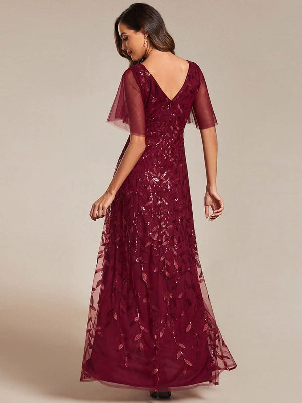 ever ALIX|Short Sleeves Sequin High Low V-Neck Midi Mother of the Bride Dress