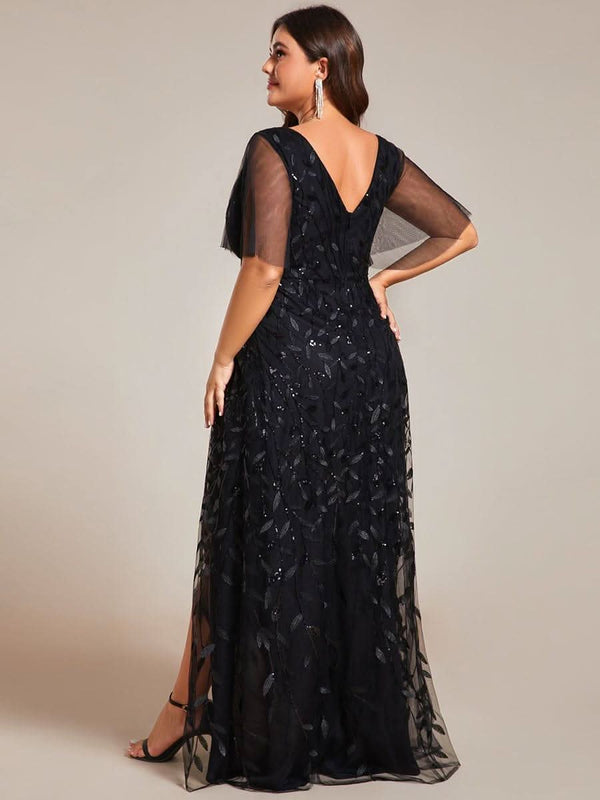 ever ALIX|Short Sleeves Sequin High Low V-Neck Midi Mother of the Bride Dress