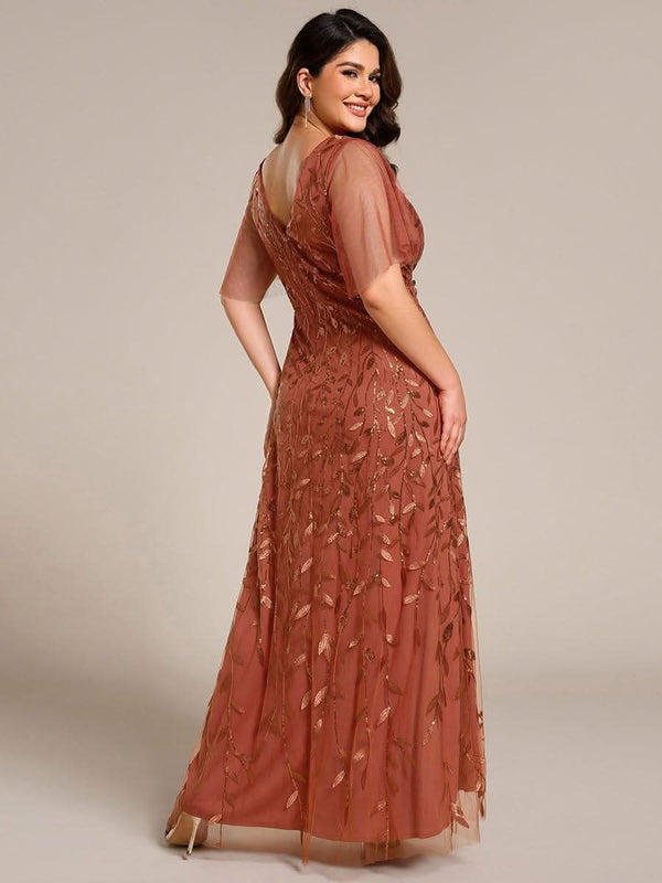 ever ALIX|Short Sleeves Sequin High Low V-Neck Midi Formal Wedding Guest Dress