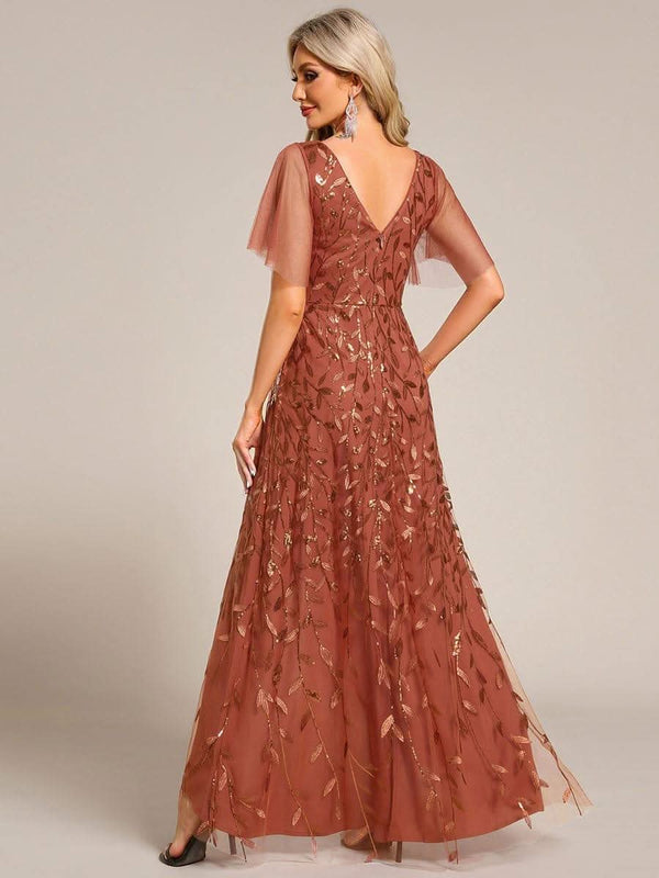 ever ALIX|Short Sleeves Sequin High Low V-Neck Midi Formal Wedding Guest Dress