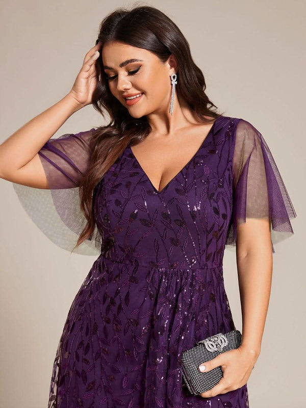 ever ALIX|Short Sleeves Sequin High Low V-Neck Midi Mother of the Bride Dress