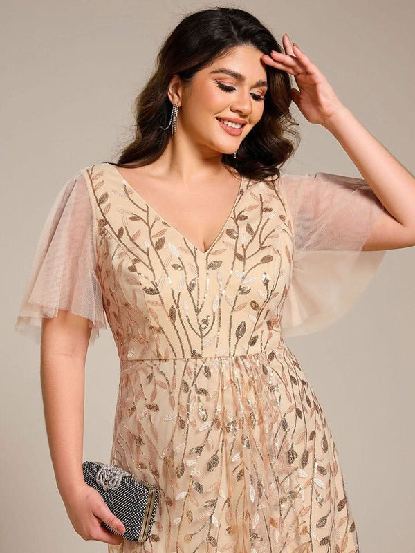 ever ALIX|Short Sleeves Sequin High Low V-Neck Midi Mother of the Bride Dress