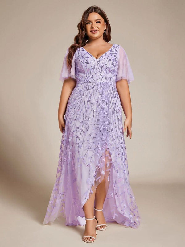 ever ALIX|Short Sleeves Sequin High Low V-Neck Midi Mother of the Bride Dress