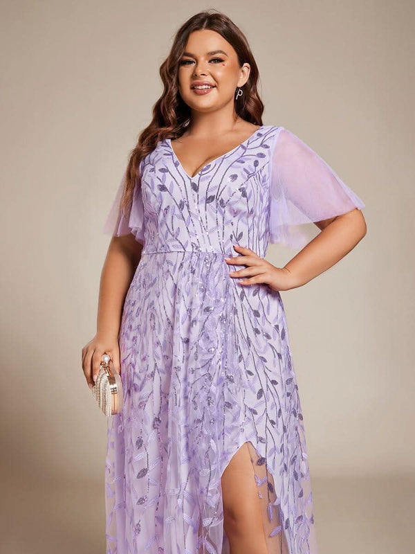 ever ALIX|Short Sleeves Sequin High Low V-Neck Midi Mother of the Bride Dress
