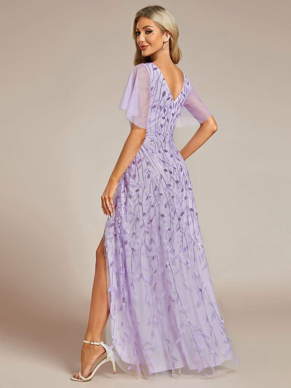 ever ALIX|Short Sleeves Sequin High Low V-Neck Midi Mother of the Bride Dress