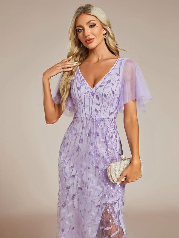 ever ALIX|Short Sleeves Sequin High Low V-Neck Midi Mother of the Bride Dress