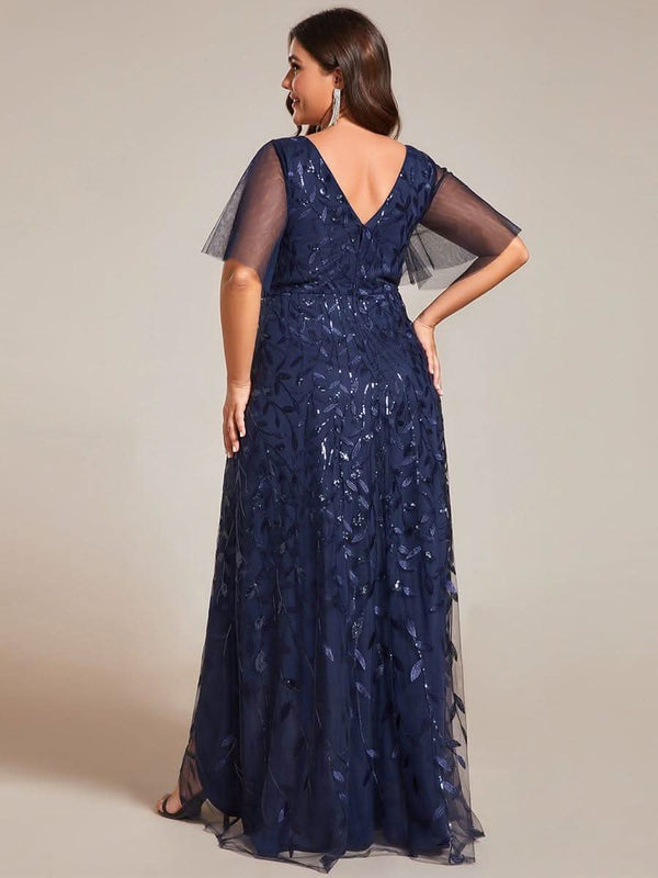 ever ALIX|Short Sleeves Sequin High Low V-Neck Midi Mother of the Bride Dress
