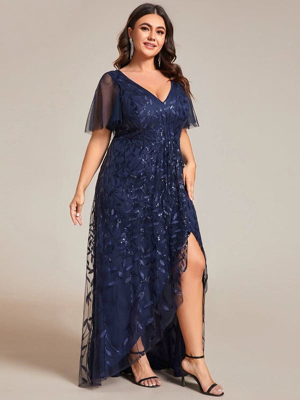 ever ALIX|Short Sleeves Sequin High Low V-Neck Midi Mother of the Bride Dress