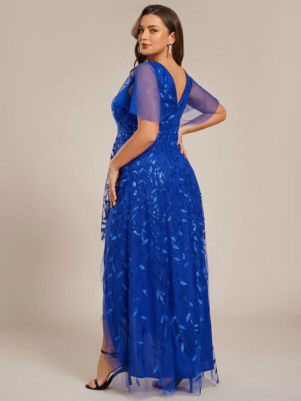 ever ALIX|Short Sleeves Sequin High Low V-Neck Midi Mother of the Bride Dress
