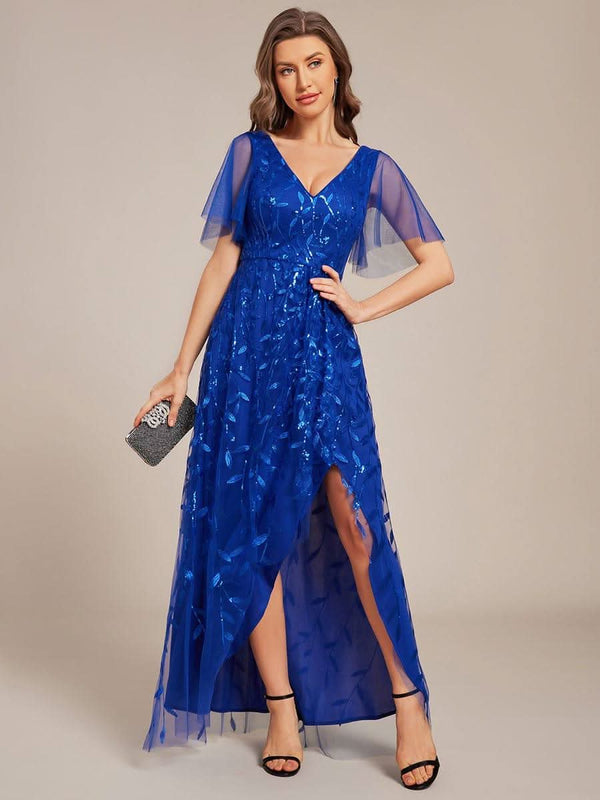 ever ALIX|Short Sleeves Sequin High Low V-Neck Midi Mother of the Bride Dress