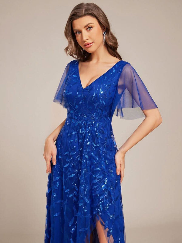 ever ALIX|Short Sleeves Sequin High Low V-Neck Midi Mother of the Bride Dress