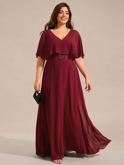 pretty MAXINE|Plus Size Chiffon Formal Maxi Dress with Batwing Sleeves