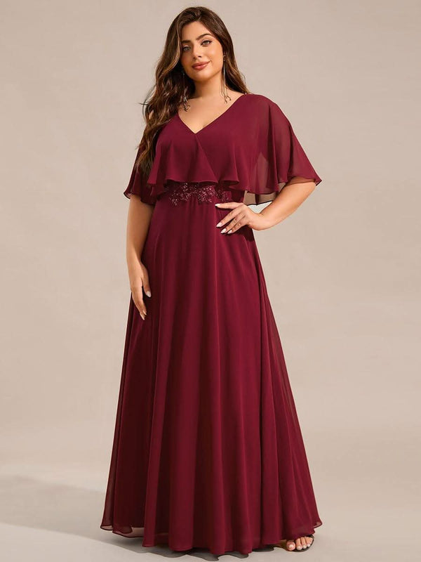 pretty MAXINE|Plus Size Chiffon Formal Maxi Dress with Batwing Sleeves