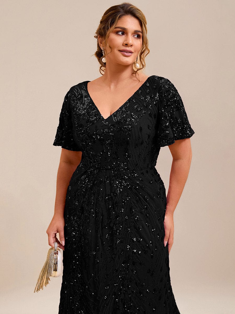 Plus Size Sequin Mermaid Formal Dress #color_Black