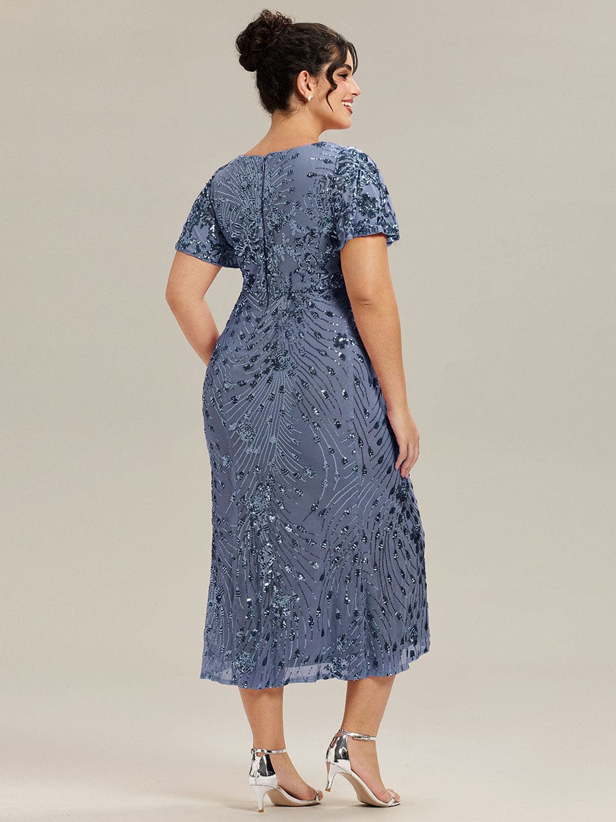 Plus Size Sequin Mermaid Formal Dress #color_Dusty Blue