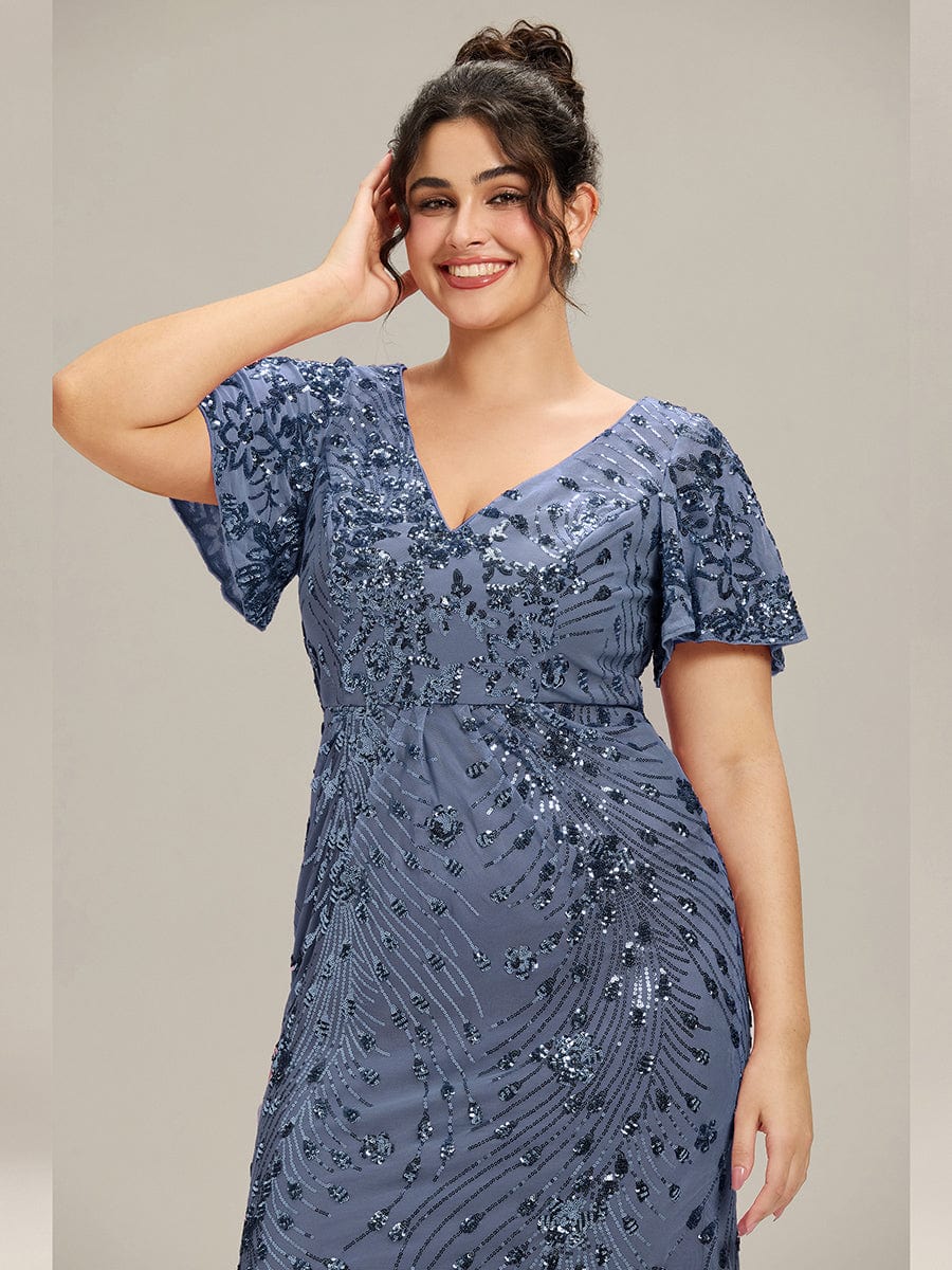 Plus Size Sequin Mermaid Formal Dress #color_Dusty Blue